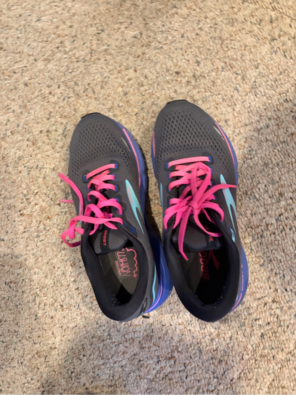 Brooks Women's Gray Running Shoes with Pink Laces and Teal Accents
